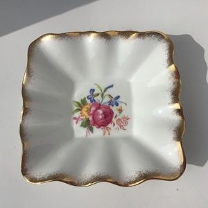 Royal Stuart Spencer Stevenson Square Bone China Candy Dish Floral Gold Trim